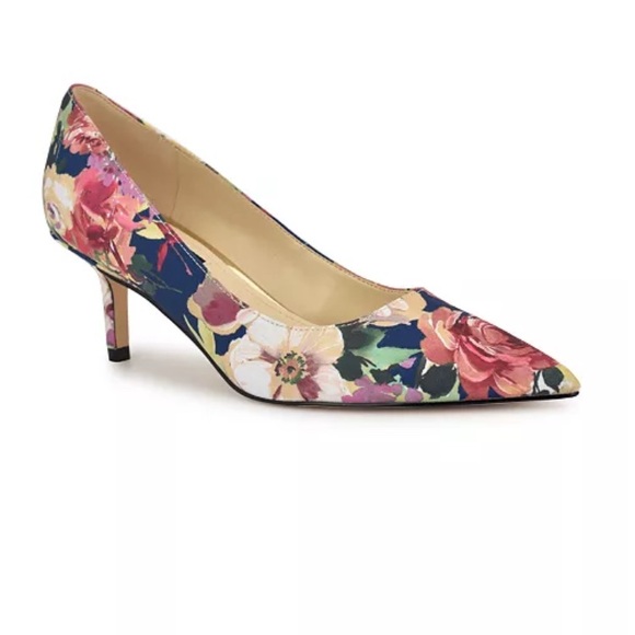 NEW Nine West Arlene Floral Multi Kitten Heels 2” Women’s Size 8 Pink NWOB - Picture 1 of 14